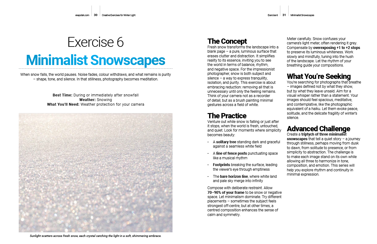 Creative Exercises for Winter Light GUIDE sample pages